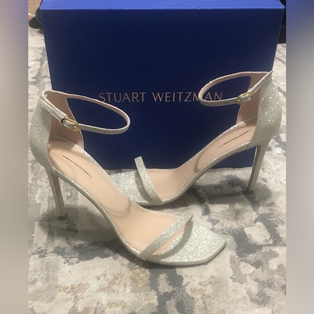 Stuart Weitzman Nudistcurve Sandal Heels Womens Size 11 Fine Glitter